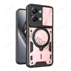 Rotating Metal Magnetic Ring Stand Shockproof Phone Case with Slide Camera Cover - POCO X8 Pro Max (Rose Gold)