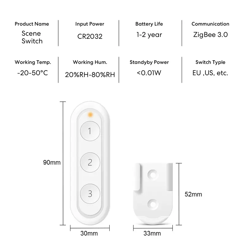 LoraTap ZigBee 3.0 Wireless 14 EU US Push Button Remote Tuya Scene Automation Control Switch Smart Life App Hub Need - Image 5