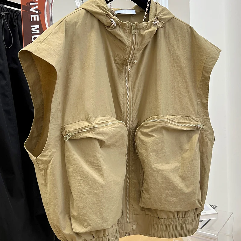 Hooded Vests For Women Loose Sleeveless Tank Tops Casual Cargo Pullovers Y2K Tube Tops Ladies Casual Streetwear Vests Overcoats