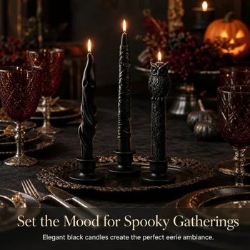 Halloween Decorative Candles Black Taper Candle Mummy Ghost Owl Long Candles for Holiday Decoration 1