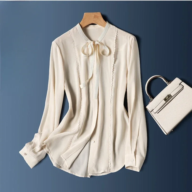 

Атласные Рубашки для женщин, шелковые винтажные блузки, свободные с длинным рукавом, однотонные топы, модная одежда, весна, лето