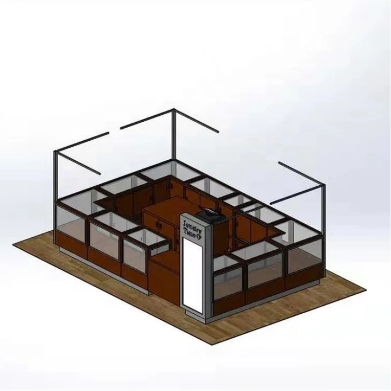 Custom, wooden mall kiosk design Island shop jewelry shop showcase display counter custom jewelry kiosk for mall
