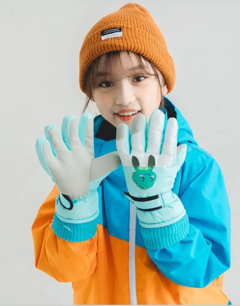 Cute Kids Winter Cartoon Gloves Girls Boys Thicken Windproof Children Ski Riding Gloves Snow Sports Child Mittens for Snowboard
