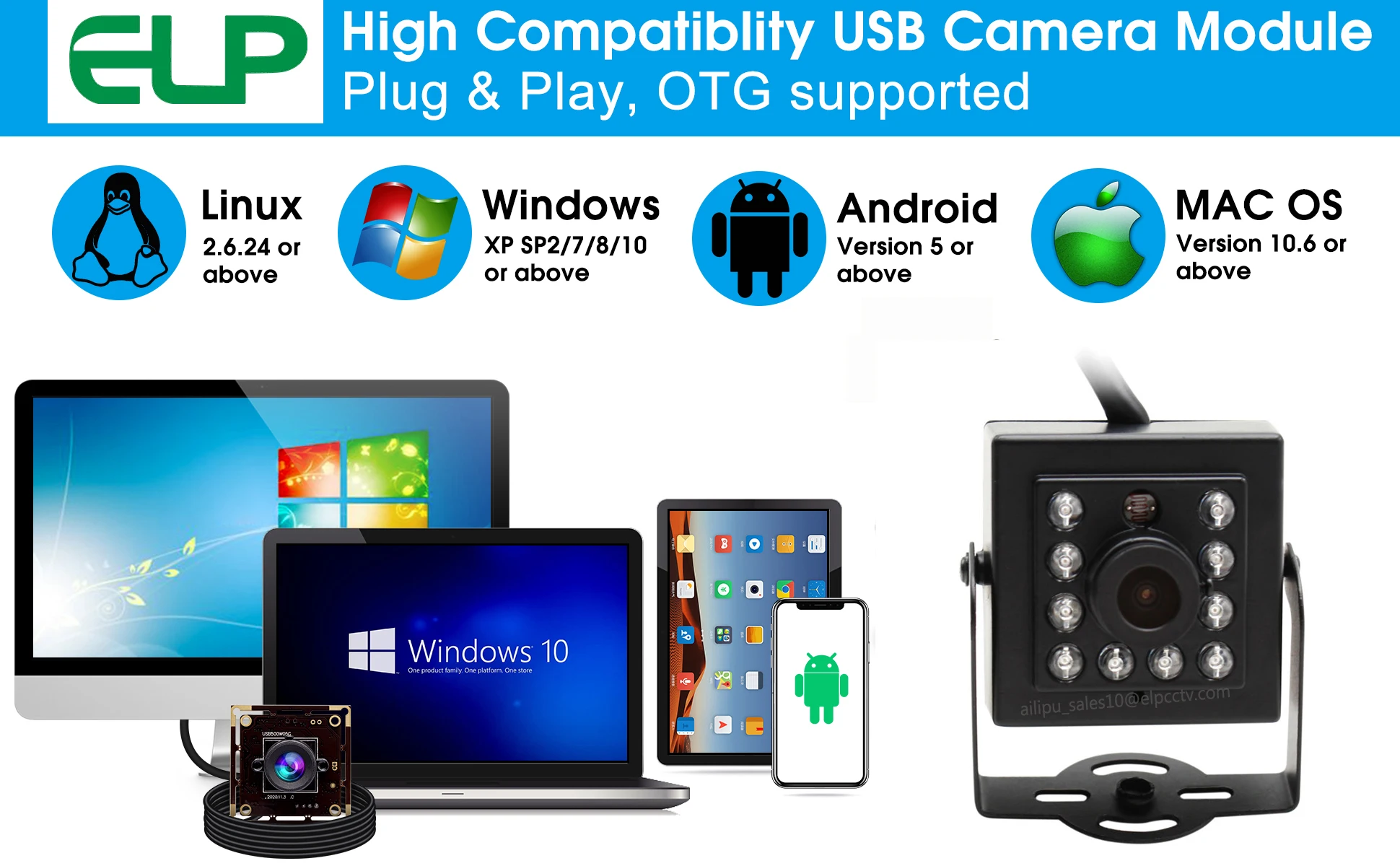 ELP 1080P 적외선 카메라 고속 100fps OV2710 UVC IR USB 카메라 야간 투시경 (IR LED 및 850nm IR 패스 필터 포함)