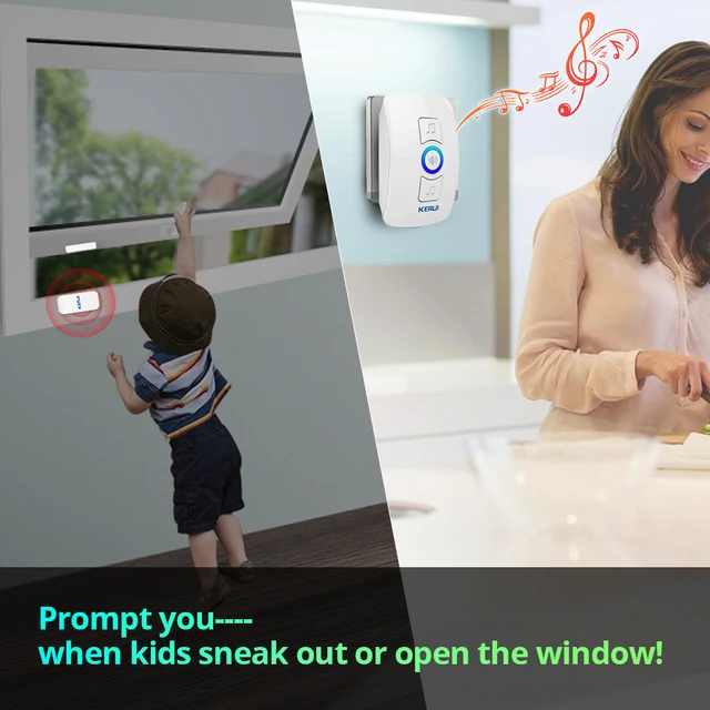 KERUI Wireless Doorbell Home Security Welcome Chime Door Bell Work with PIR Motion Detector Door Sensor Sound Alarm Ring Button 3