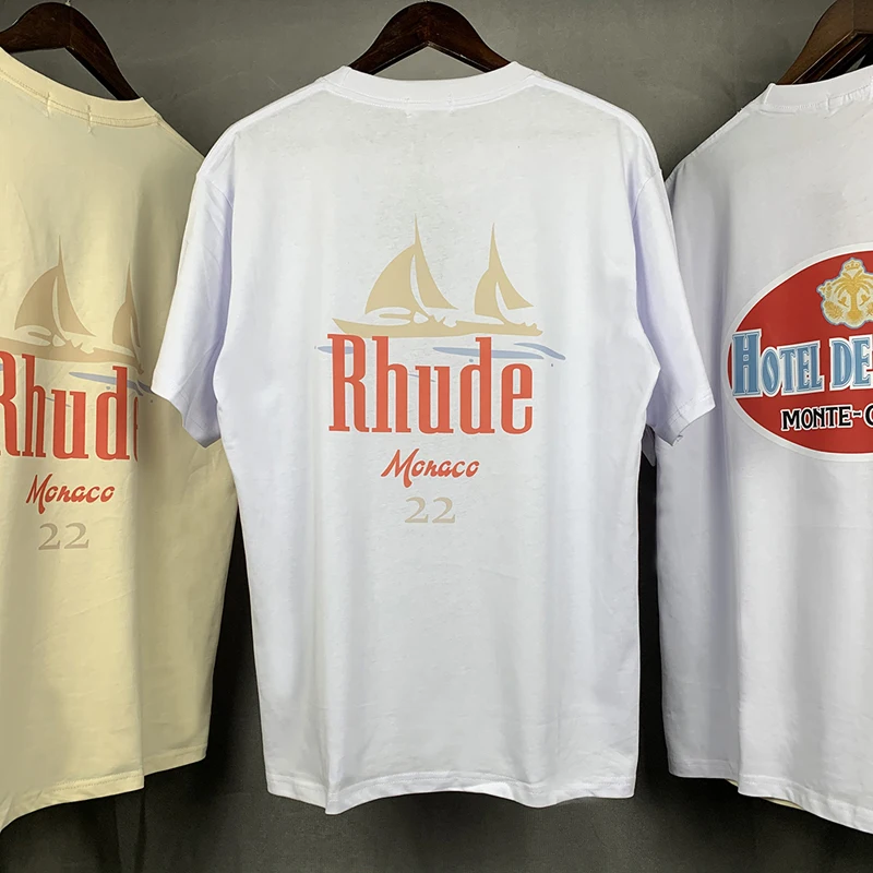 2022 Rhude T Shirt Casual Men Women High Quality Ferry Print Summer Tops Tee Hip Hop