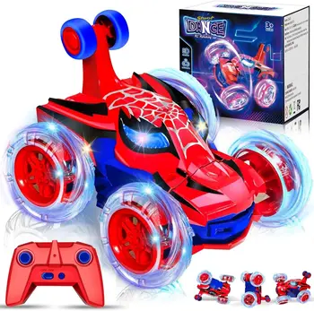Kids Toy Spider RC Car for Boys 4-7 Years Old - Cool Spider RC Crawling Toy with 360° Flip Fast Stunts and 4WD Glowing Wheels 2