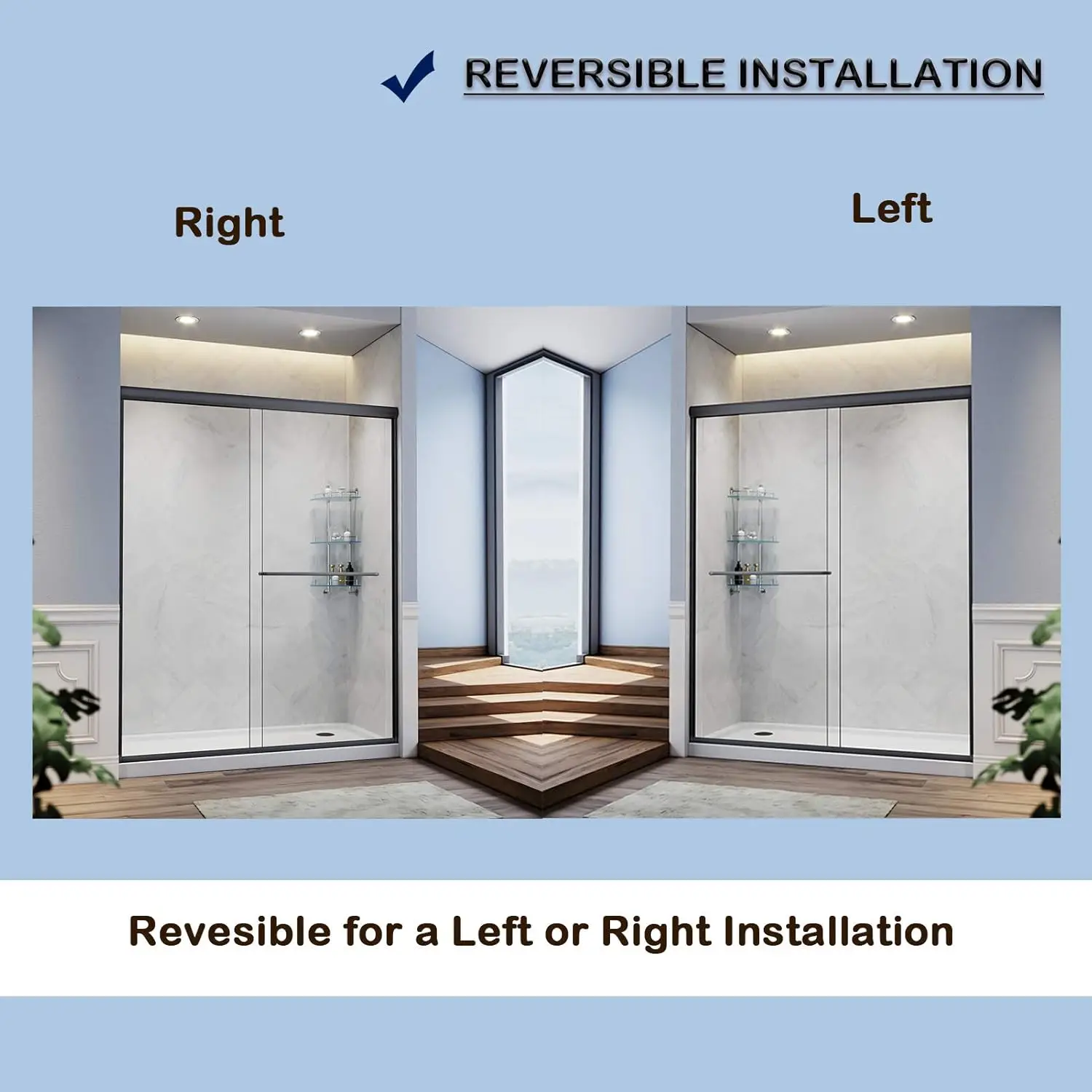 Sliding Shower Door Shower Door Clear Glass Semi Frameless Enclosure Stainless Steel Hardware Black Finish Bypass Glass