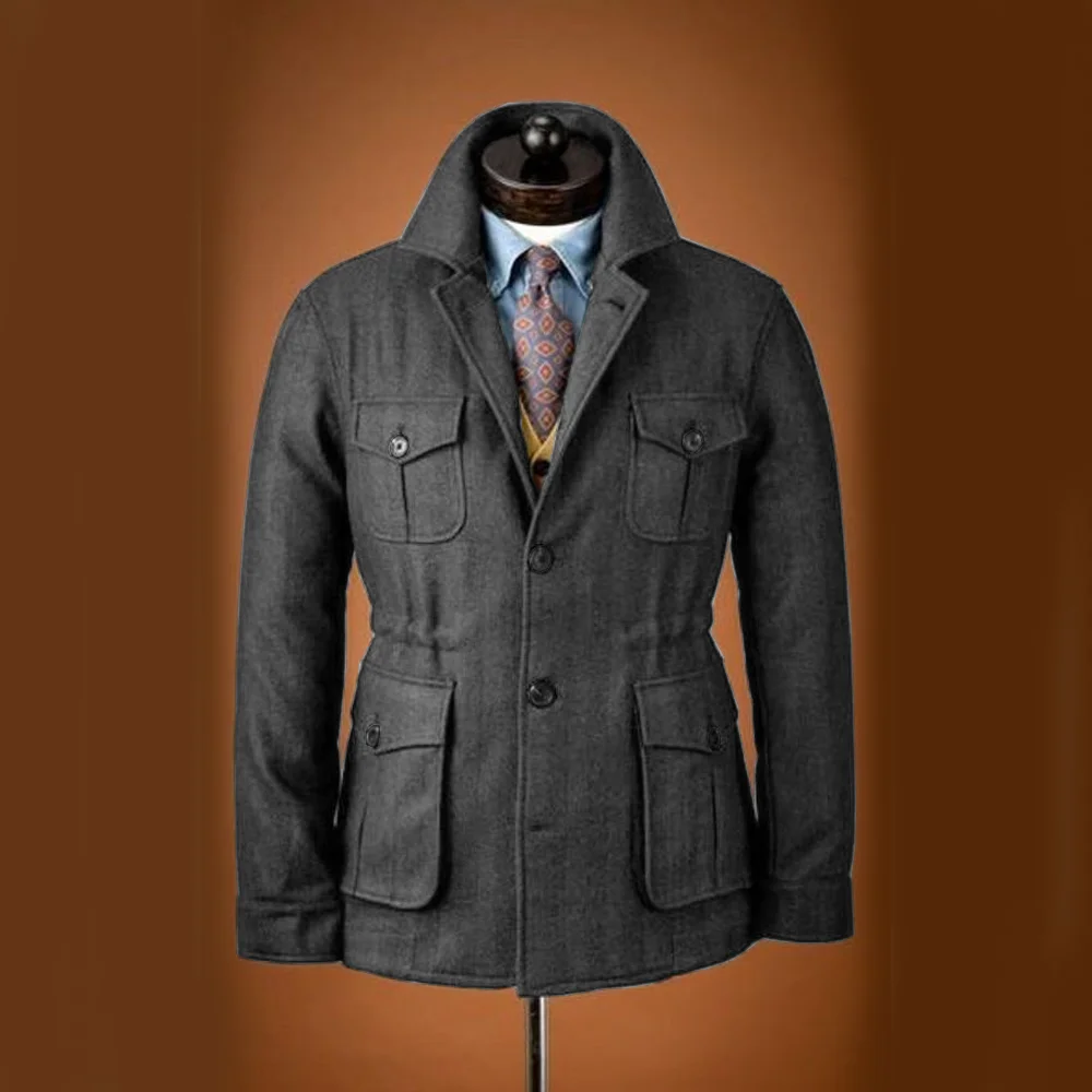 Men Suits Jackets Tweed Jacket Tuxedo Woolen Suit Single Breasted Casual Slim Fit Male Blazers Winter