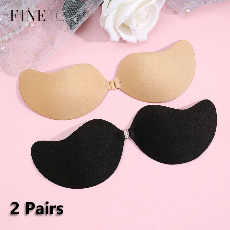 Silicone Adhesive Bra 2Pairs Women Sexy Invisible Push Up Strapless Seamless Front Closure Bralette Underwear Self-Adhesive