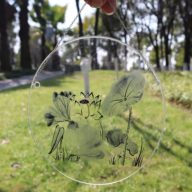 Tuoyuan Új Akril Grafit Festés Nyomtatott Lótusz Kültéri Dekoratív Medál Kreatív Egyszerű Virág Ablak Dekoráció Pendan - Image 4