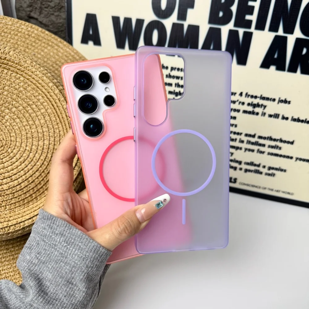 Translucent Matte Magnetic Shockproof Phone Case with Wireless Charging Compatibility
