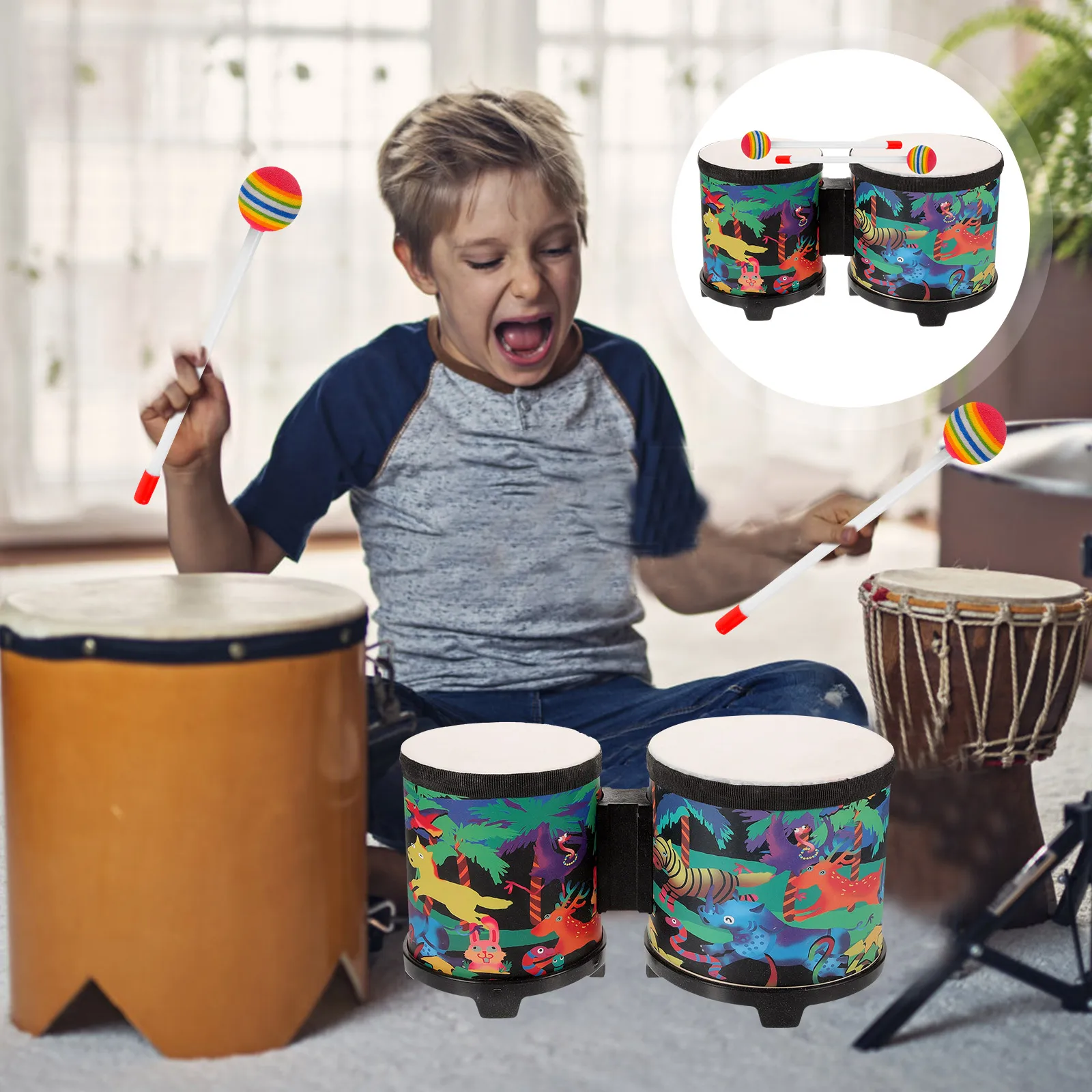 1 Set Drum Toys Kids Drum Sets Ages 5 9 Bongos Drums Conga Percussion Instruments Musical Educational Toy Bongos Beginner