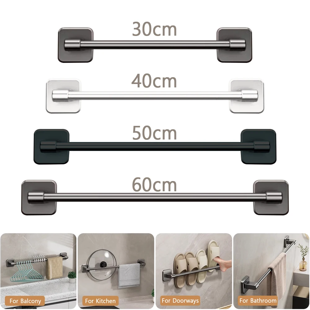 Towel Rack Bathroom Facilities 30/40/50/60cm Towel Bar Bathroom Nail-free Towel Rack Wall Mounted Bath Rack Kitchen Pot Cover Shoe Racks