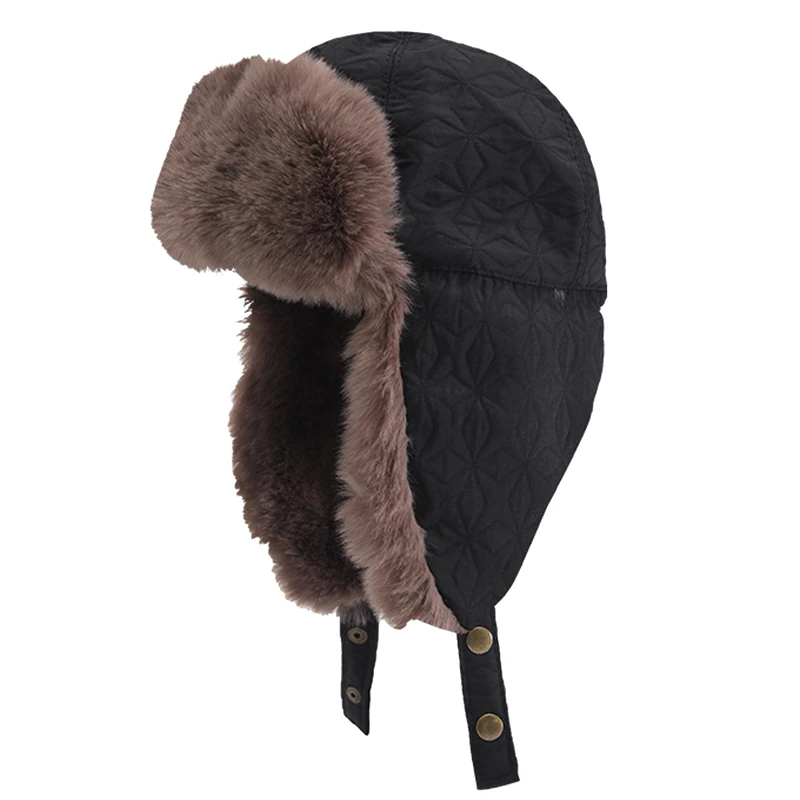 Winter Warm Faux Fur Bomber Hats Outdoor Riding Ear Protection Ski Hat For Women Men Solid Color Thicken Plush Earflap Caps