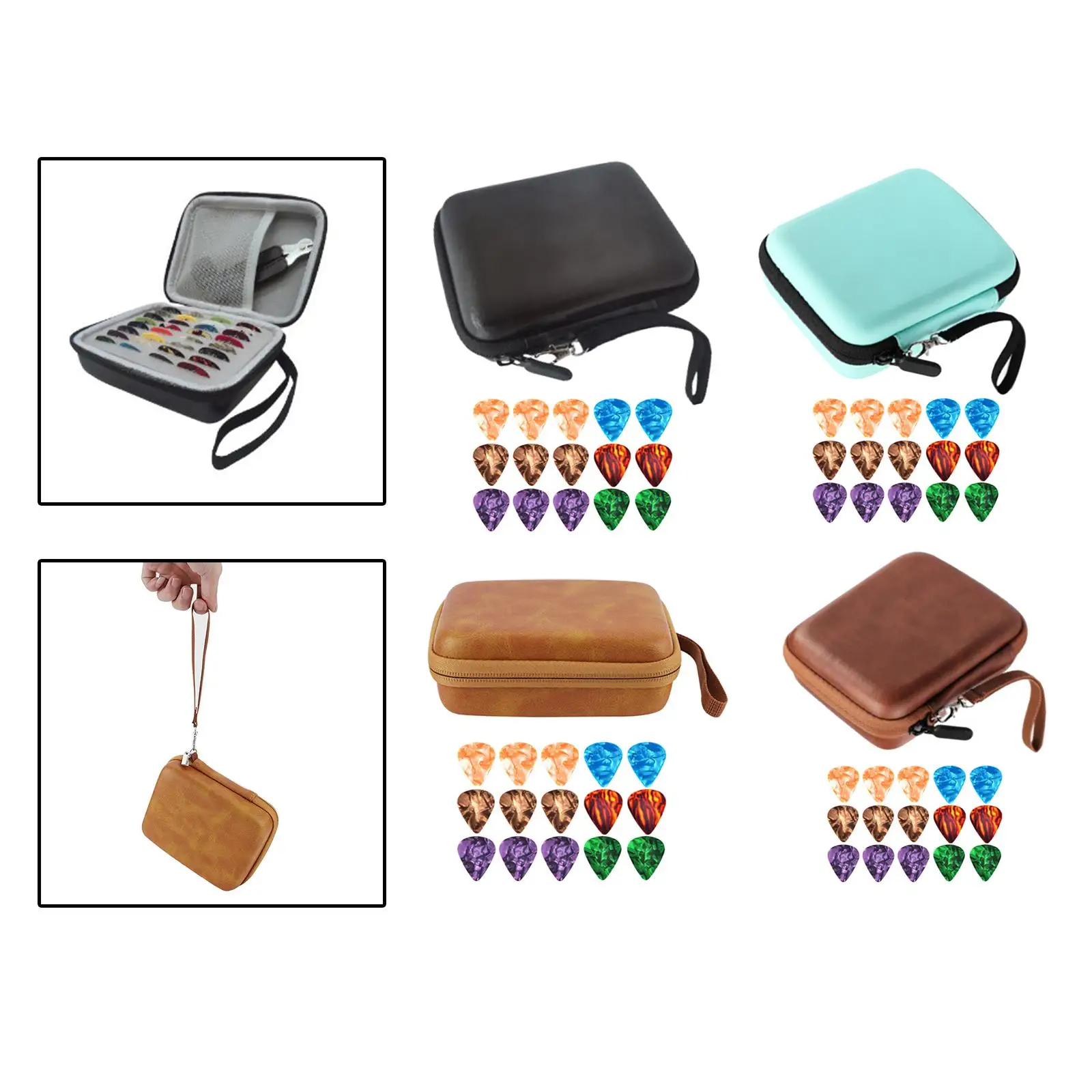 Compact Guitar Picks Holder Case Shock Absorption with 15Pcs Picks Plectrums Bag