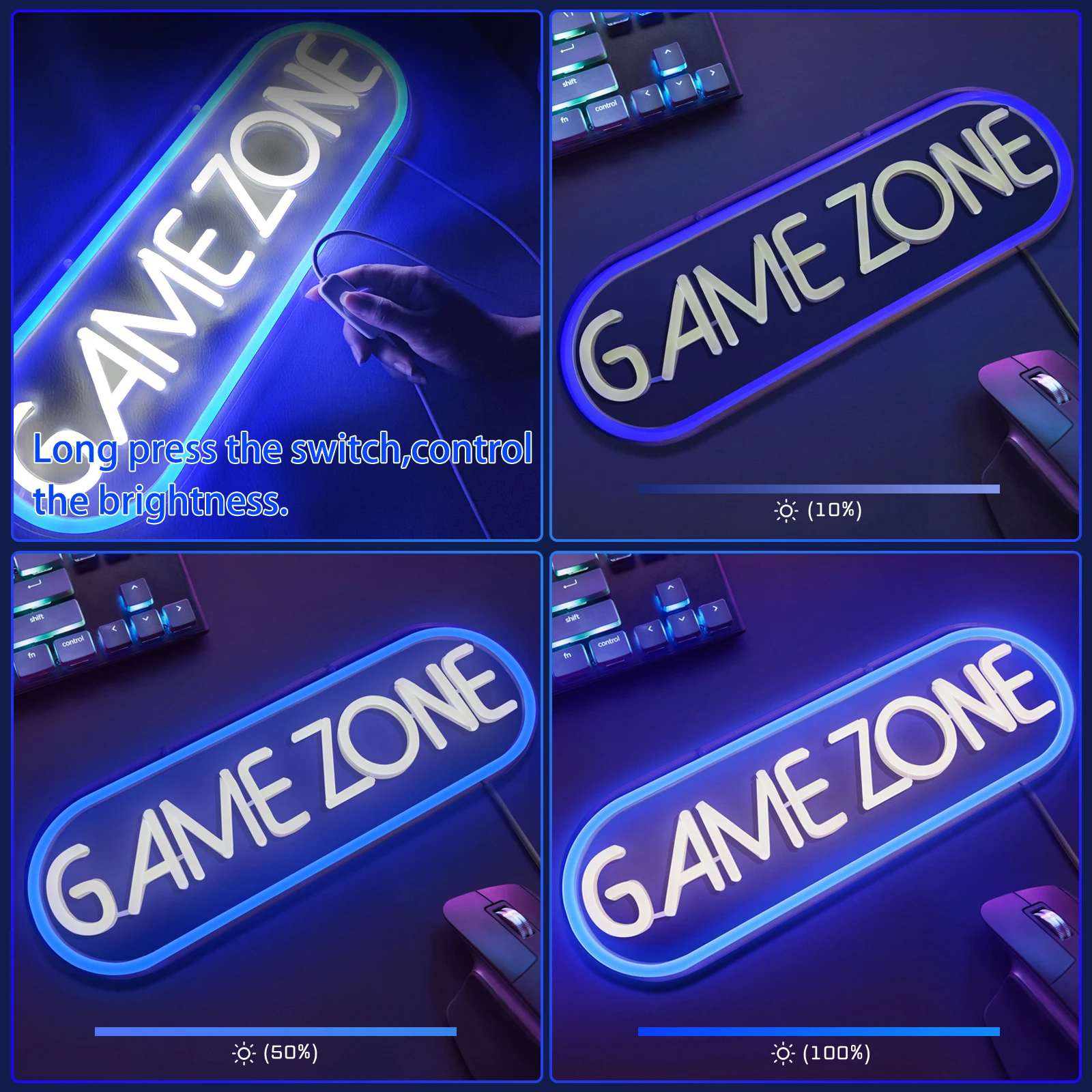 Страхотен декор за gaming стая Неоновите светлини GAME ZONE са изработени от акрилна задна платка и PVC материал