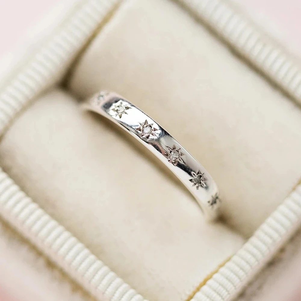 Wedding Rings for Women Simple Thin Design Silver Gold CZ Jewelry