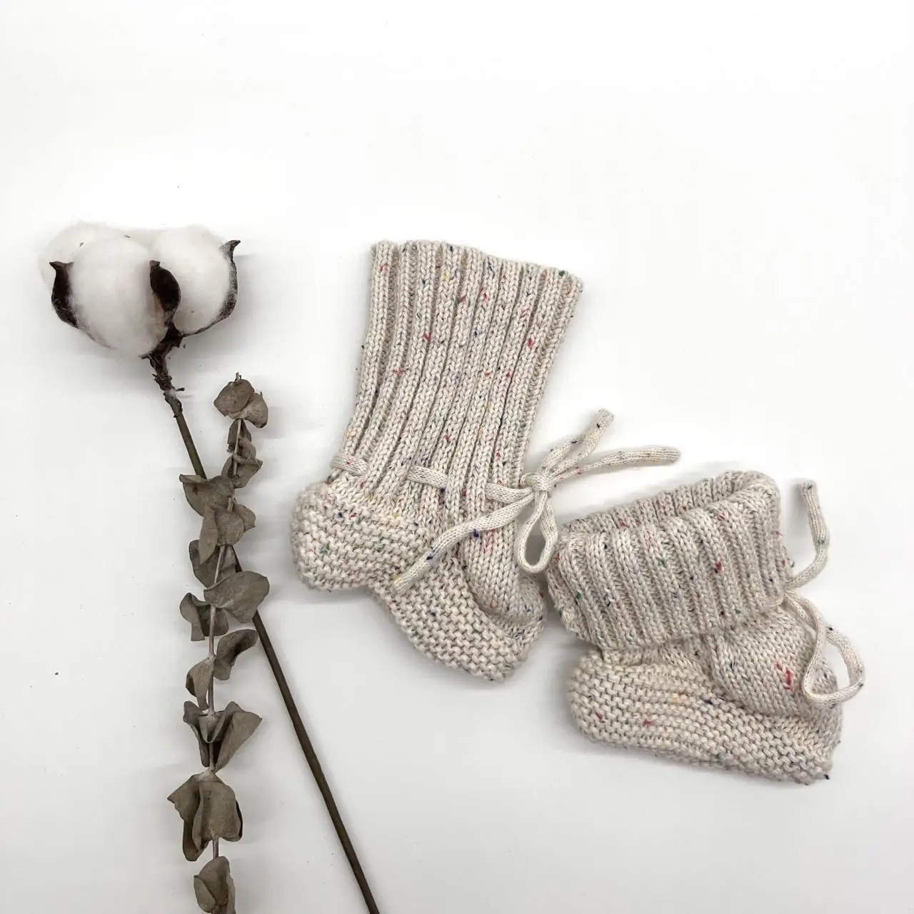 Baby Shoes Baby Boots Handmade Cable Knit 100% Cotton Speckled Classic Bebe Booties Socks