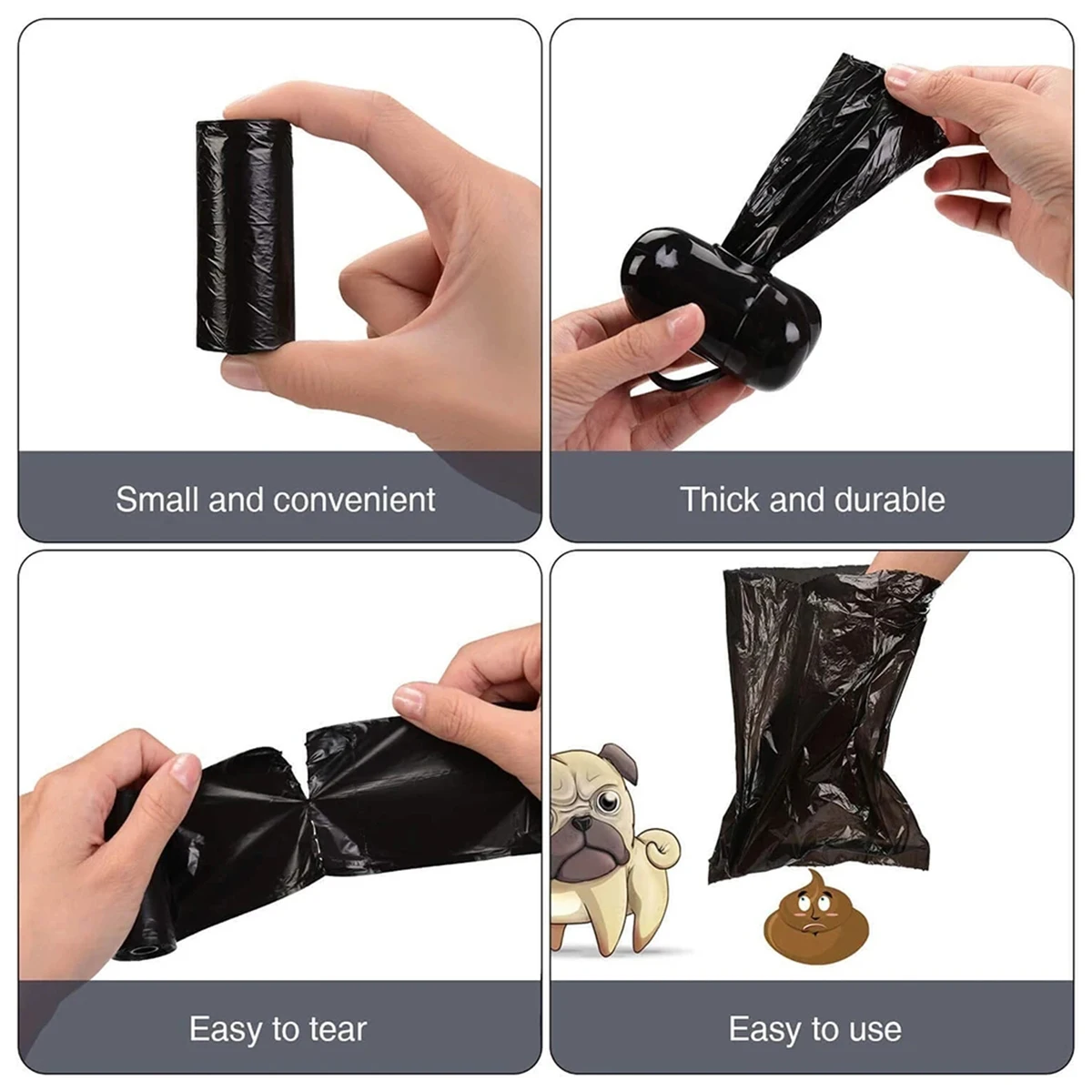 Pets Poo Bags Rolls Strong Thick Leakproof Disposable Waste Bin Bags Perfect For Dogs Cats Puppies Walking Road Black Color dog poop bag pet cleaning products