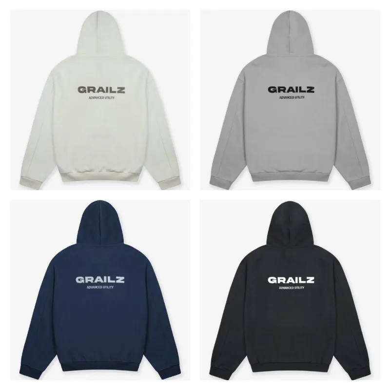 

GRAILZ Grey Hoodie High Quality 1::1 Loop Logo Letters Slogans Embroidered Mens Womens GRAILZ Hooded Sweatshirts