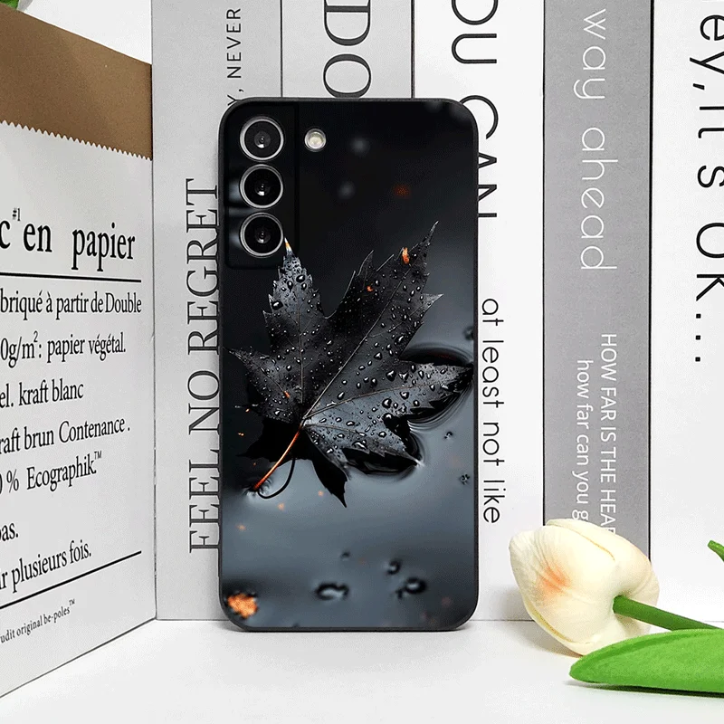 Stylish Black Maple Leaf Printed Phone Case - Soft Back Cover