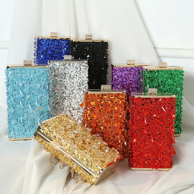 New Women Tassel Evening Clutch Bags Diamond Hasp Wedding Banquet Shoulder Bags Bling Sequins Wallets With Chain 9 Colors
