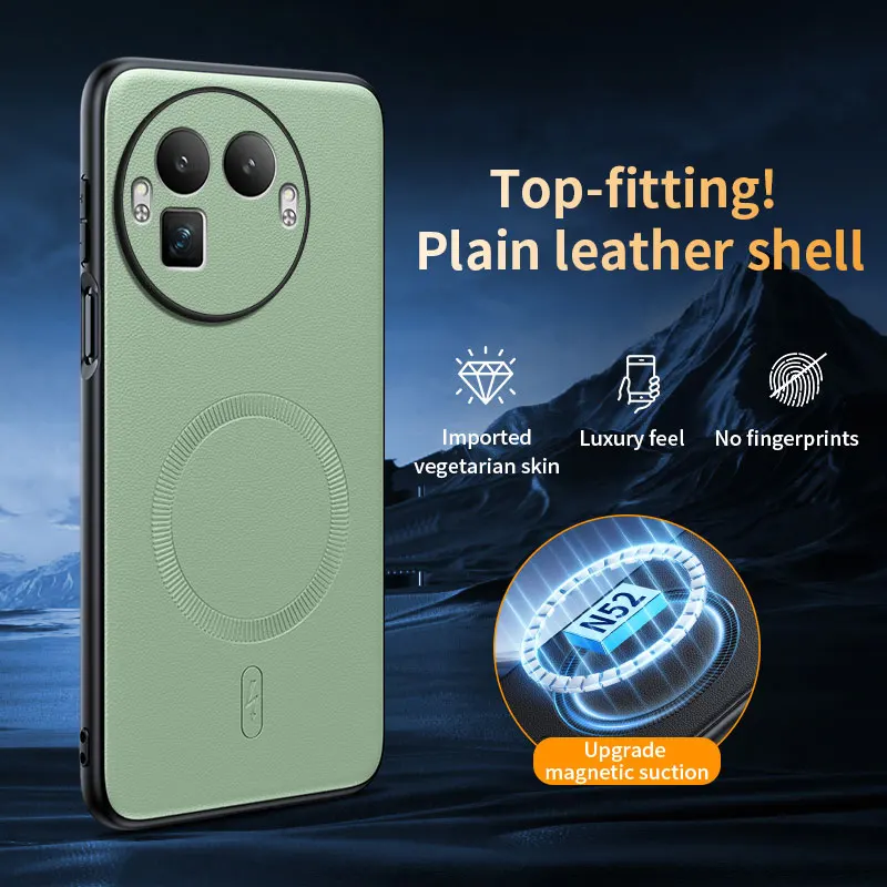 Luxury Leather Texture Magnetic Case for Wireless Charging - Light, Thin, Shockproof Back Cover