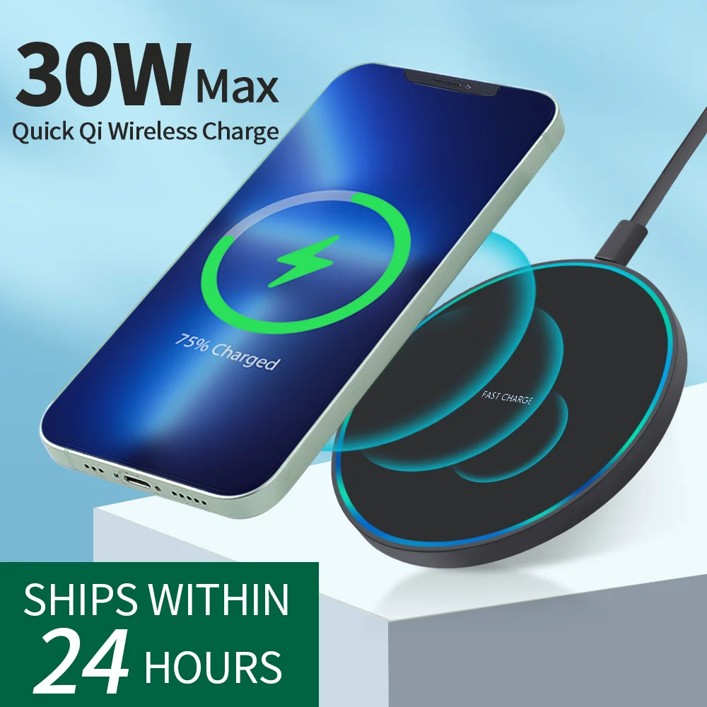 Caricabatterie Wireless Rapido Da 30W Per Iphone 13 12 Pro Max 11 Xs 14X8 Usb C Pad Di Ricarica A Induzione Qi Veloce Per Samsung S21 S20 S10 S9