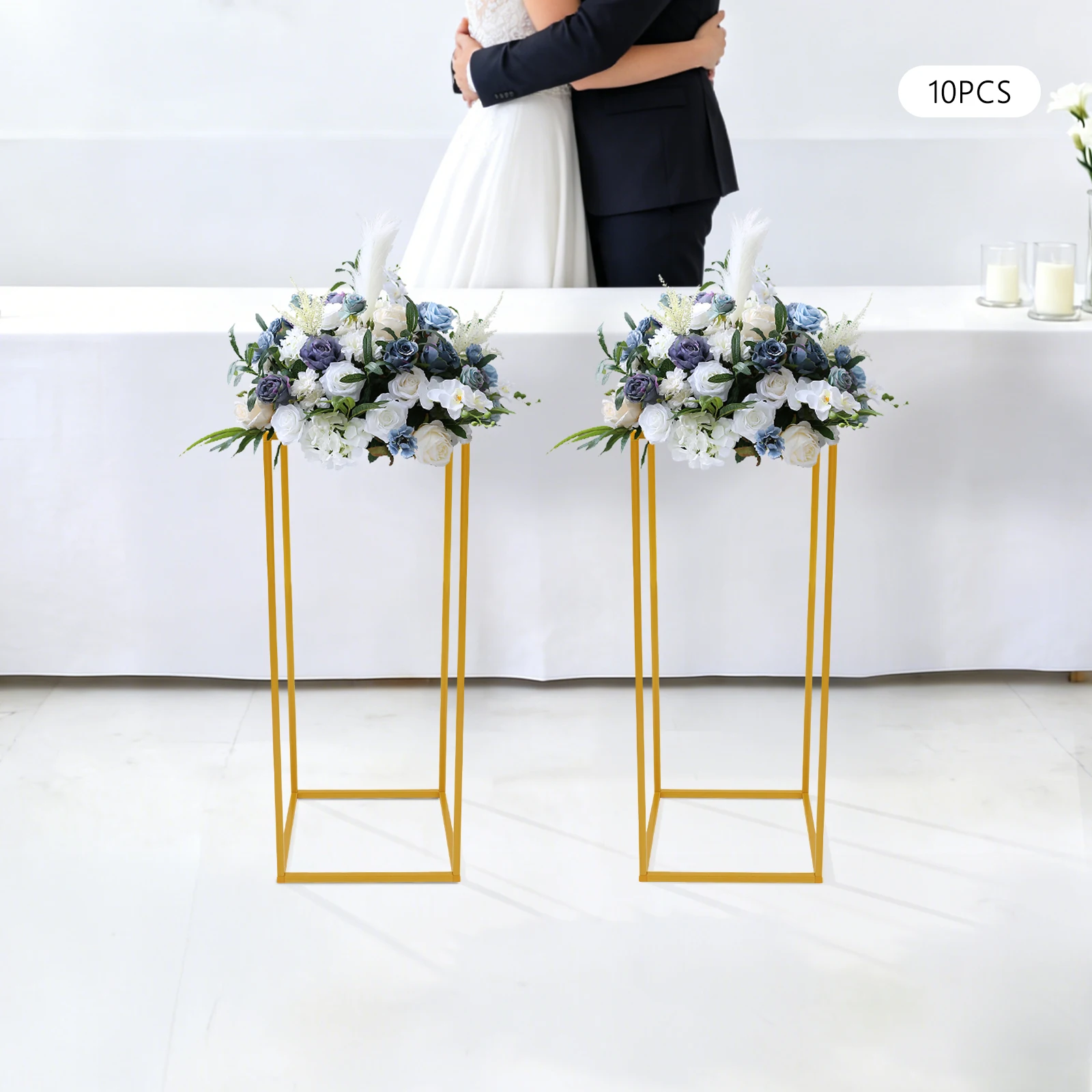 10PCs 23.62inch Tall Gold Metal Flower Stand Geometric Flower Vase Stand for Wedding Table Centerpieces, Party, Events