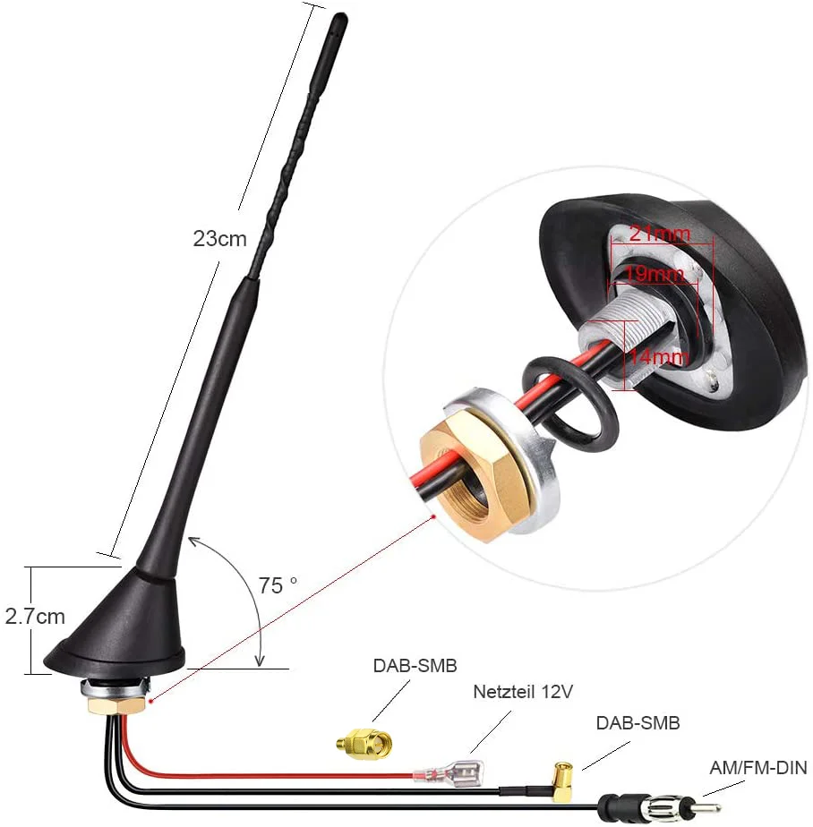 Superbat Universal Active Roof Mount Digital DAB Amplifier Antenna for DAB DAB+ AM/FM Car Radio Antenna Aerial SMB Connector