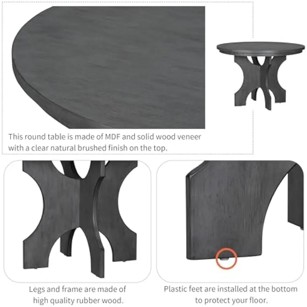 Round Curved Bench & Side 4-5 People,5 Piece, 44" Special-Shaped Legs, 5pc Kitchen Chairs and Table Set for Dining Room (Grey)