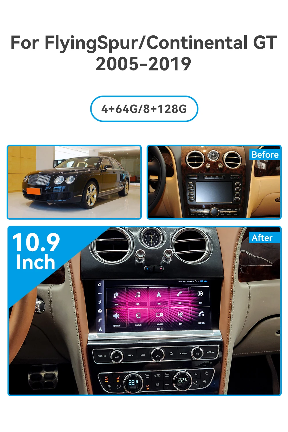 Newly upgraded GEN 2025 Android 13 Tesla Style Car GPS Navigation FOR Bentley GT