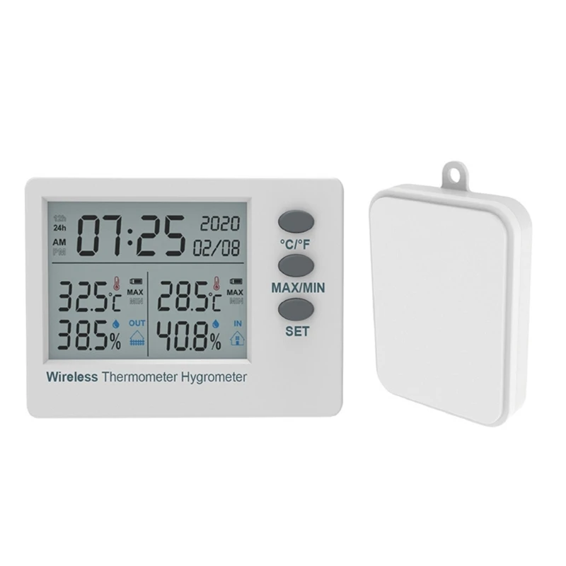 

Hygrometer Thermometer with Date Time LCD Display for Outdoor Indoor