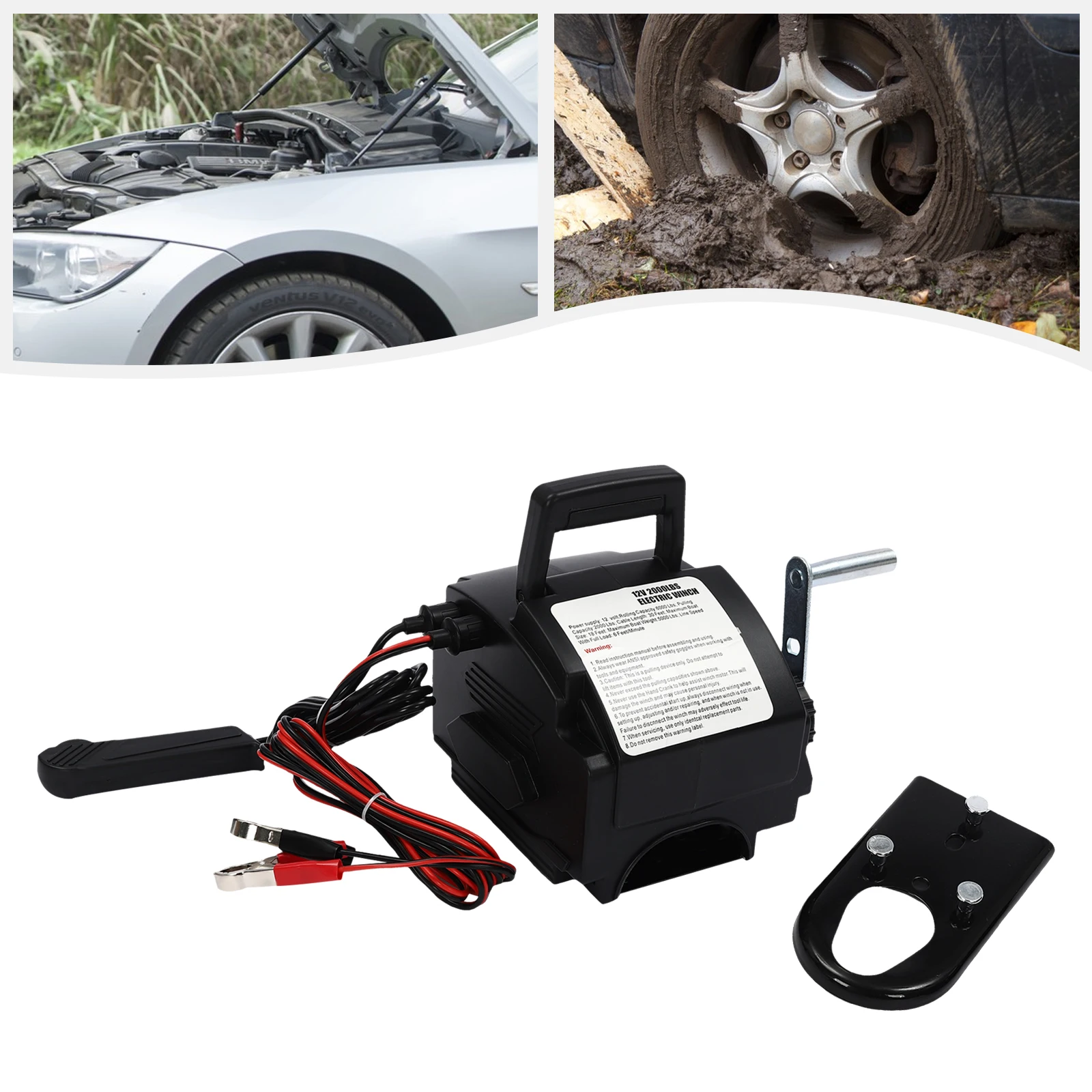 Portable Electric Winch 2000LB Remote Towing Hitch Truck Trailer Boat Winch Motor 300W 12V portable electric winch