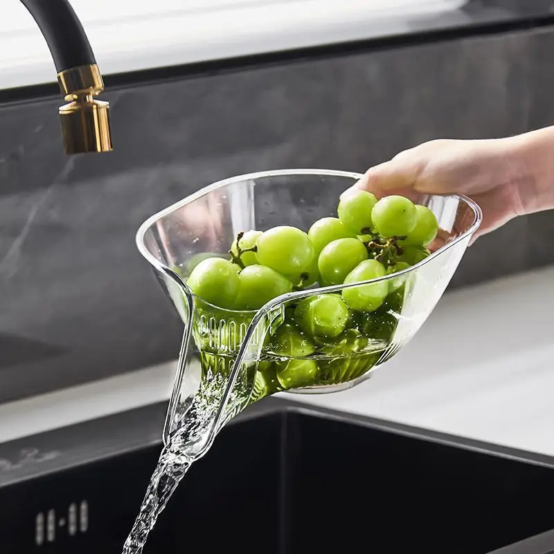 Multifunctional Plastic Drainage Basket White Grey Vegetable Basin Kitchen Creative Fruit Plate Fruit Washing 1