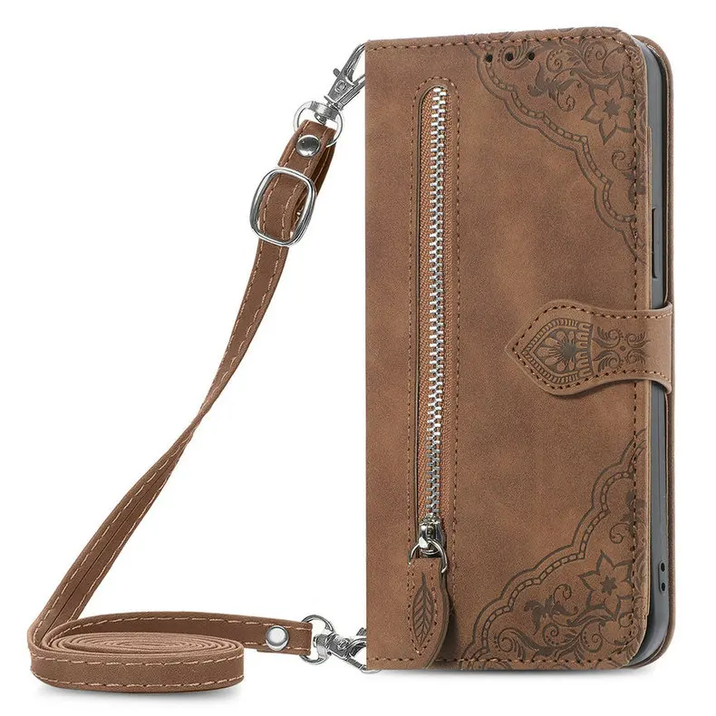 Zipper Leather Wallet Case with Card Holder and Flip Cover