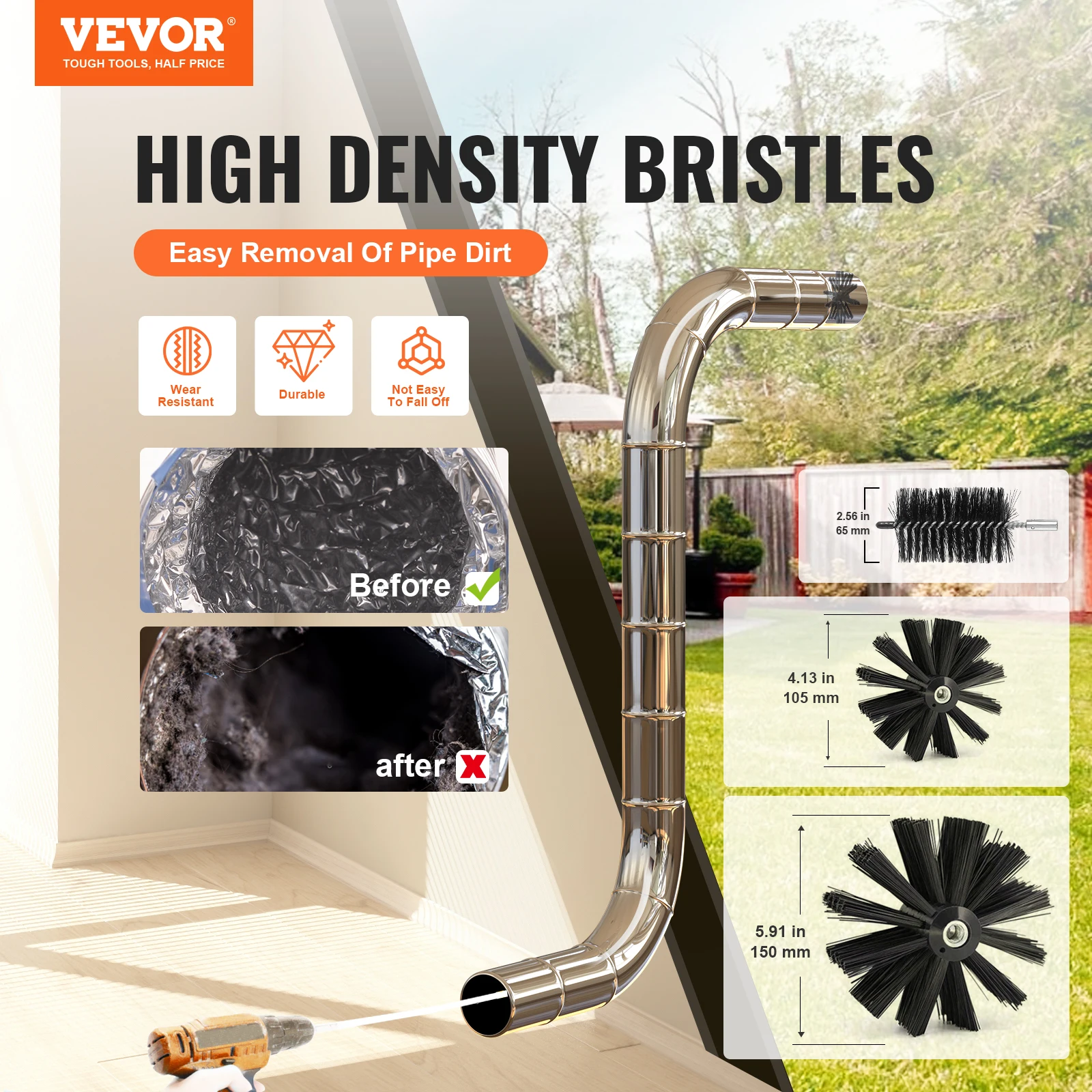 VEVOR Dryer Vent Cleaner Kit Flexible Lint Trap Brush Reinforced Nylon Duct Cleaning Tools Dryer Vent Brush Dryer Cleaning Kit 2