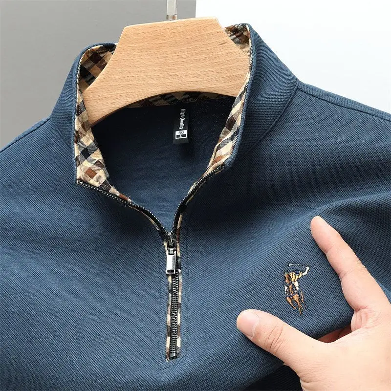 Men's Hoodie Pony Embroidery Stand Collar Zipper Long Sleeve Europe Casual Trend customized hoodie