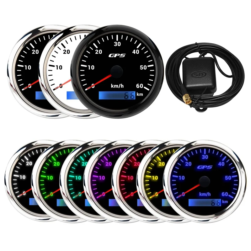 

85MM GPS Marine Speedometer Tachometer With 7-Color Backlight Odometer For Boats Yachts Marine