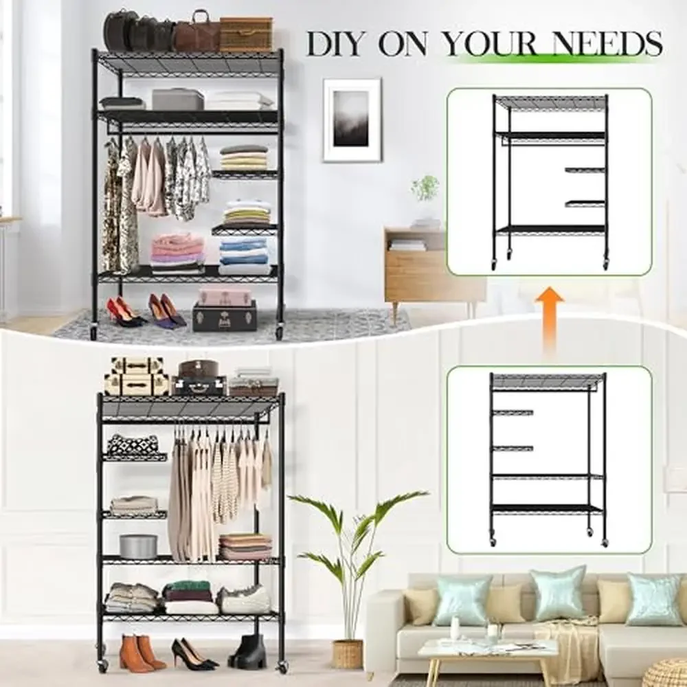 Heavy Duty Rolling Clothes Rack with Adjustable Shelves & Oxford Cover Durable Closet Organizer Bedroom Laundry Room 550 lbs 2