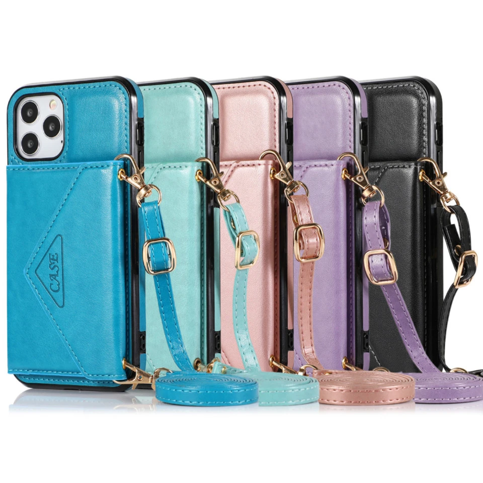 iphone 13 pro max clear case Phone Case For Iphone 13 Mini Leather Case Iphone 12 Pro Max Card Fashion Lanyard Protective Cover Iphone 7 Plus 8 6 SE2020 XR X 13 pro max case