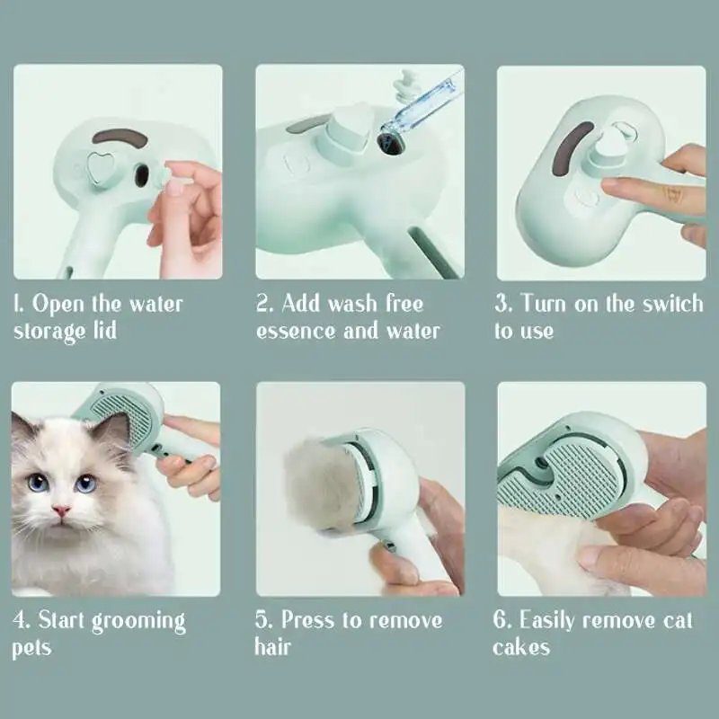 Hot Cat Brush with Steam Dog Spray Pet Steam Massage Brush Spray Hair Removal Comb Massage Steamer Comb for Long Hair Dogs Cats 6