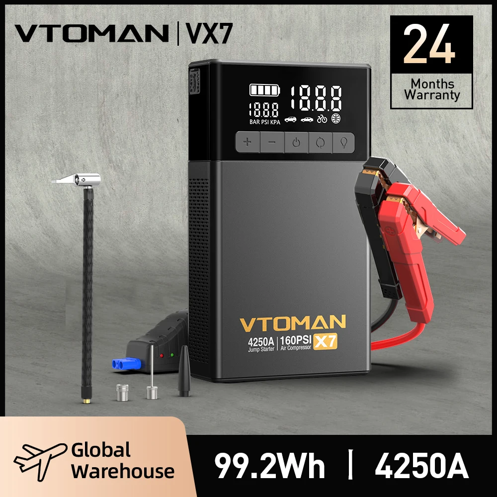 

VTOMAN Car Jump Starter With 100PSI Air Compressor Power Bank Portable Air Pump Battery Booster 2500A Automotive Starting Device