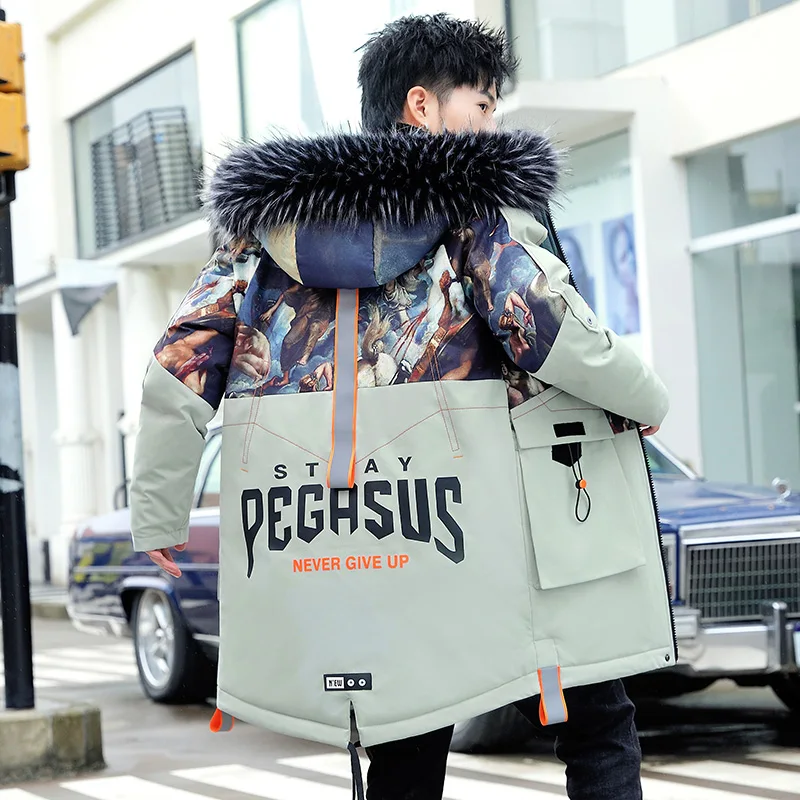 Fashion Men's Cotton Parkas 2023 Autumn Winter Mid Length Thickened Padded Jackets Outwear Fur Collar Long Top Down Coat Clothes