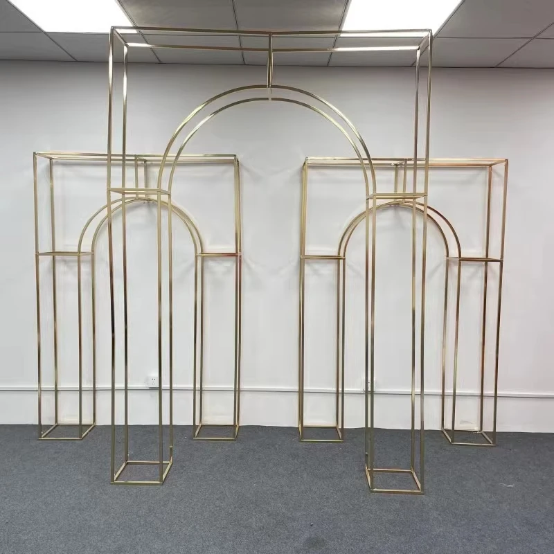1/3pcs Luxury Geometric Wedding Arch Backdrop Stand Kit-Glittering Gold Floral Arrangement Frame, Outdoor Garden Party Decor