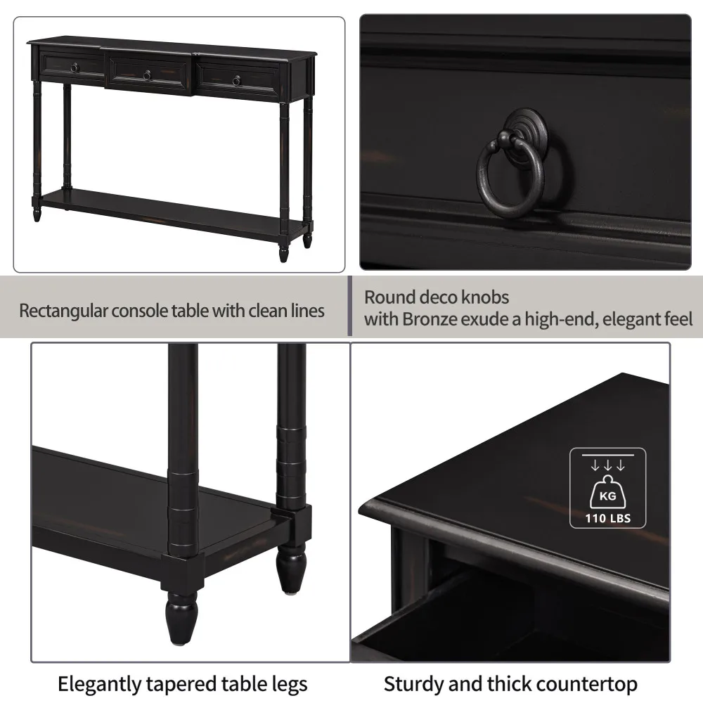 TREXM Console Table Sofa Table with Drawers for Entryway with Projecting Drawers and Long Shelf (Espresso, OLD SKU  WF189574AAB) 6