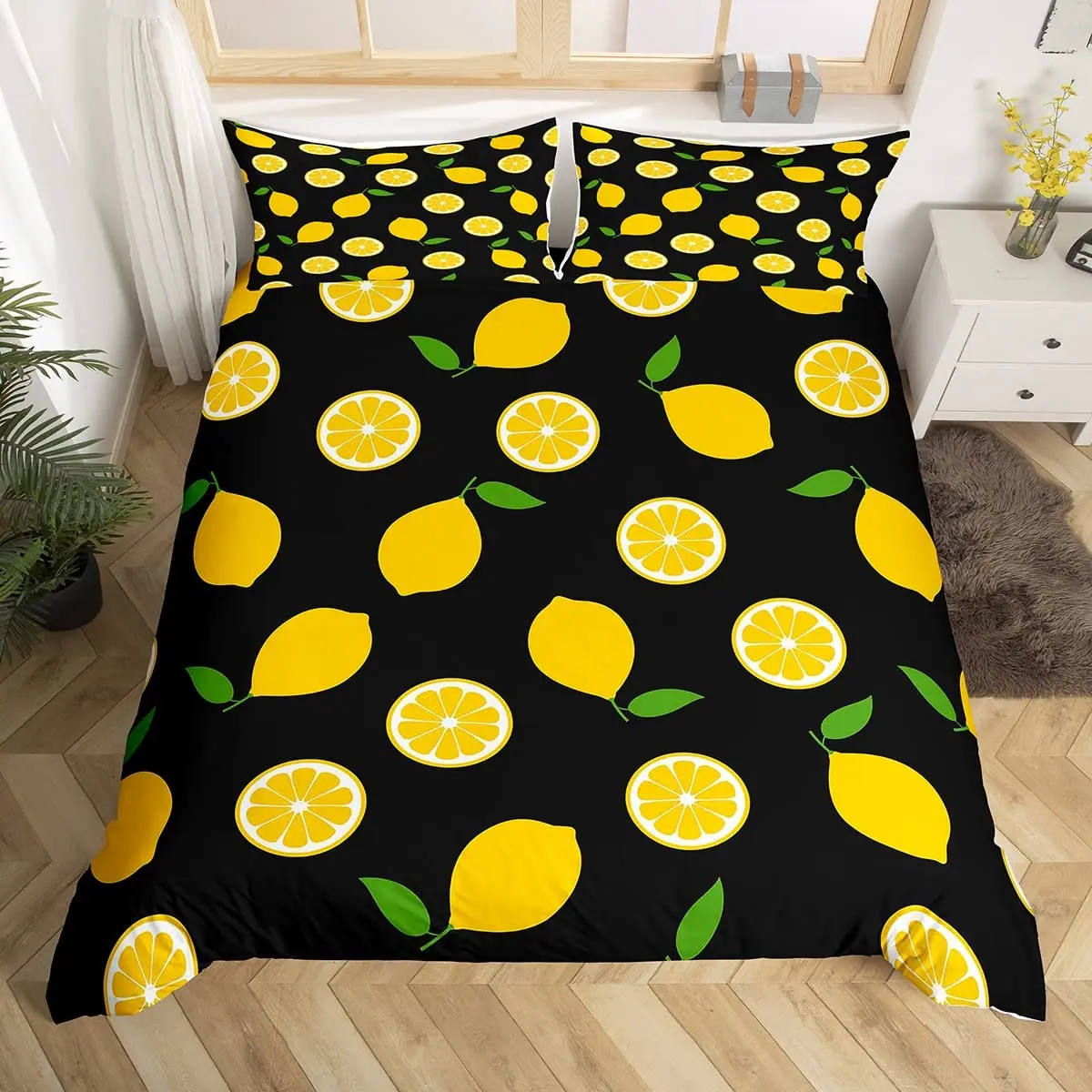 Lemon Duvet Cover Girls Boys Kids Botanical Lemon Pattern Comforter Cover Tropical Fruit Room Decorative Bedding Set with Zipper 2