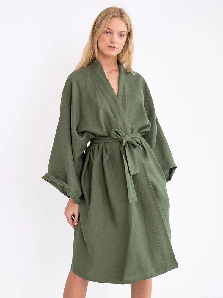 

Халат Linad женский свободный с длинным рукавом, домашняя одежда, хлопковый банный халат с поясом, Повседневная однотонная Пижама, весна 2024