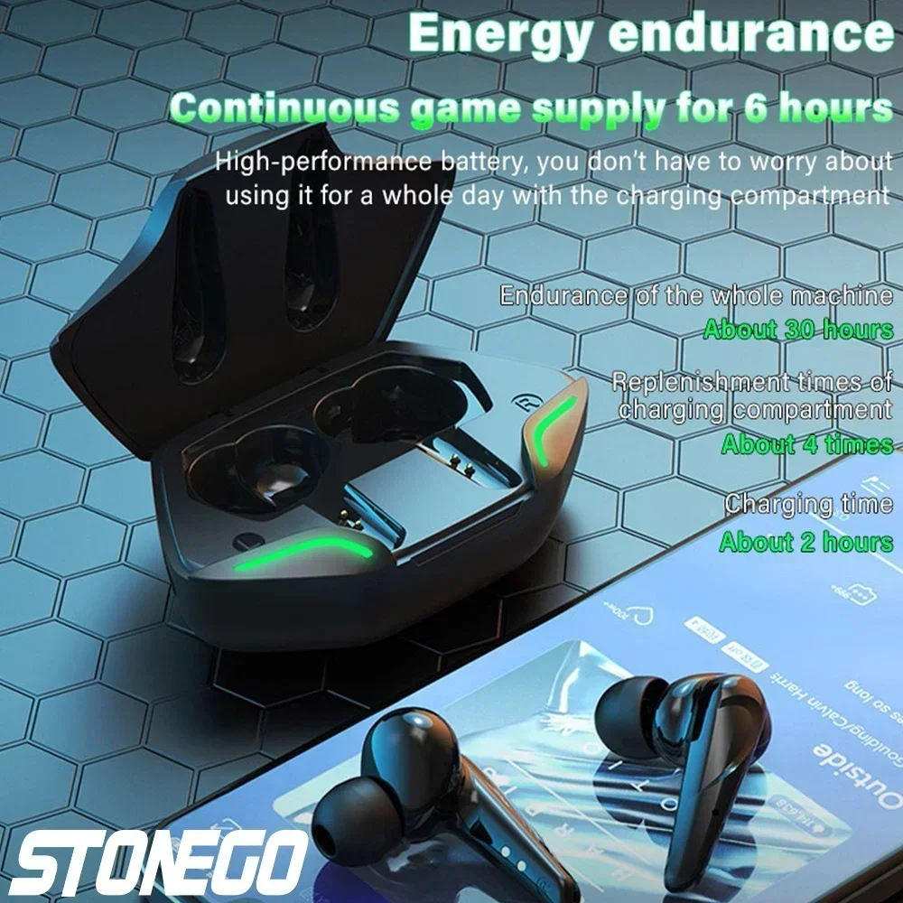 STONEGO TWS Bluetooth 5.0 Sport Earphone Wireless Waterproof Noise Reduction Headphones Games Music Earbuds with Charging Case 3
